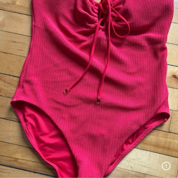 Seafolly Sz 12 Sea Dive Red Halter Textured One Piece Swimsuit - Picture 7 of 8